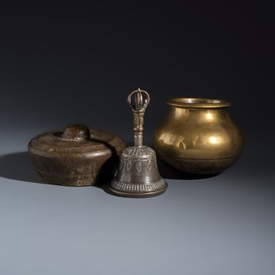 Three Asian metal wares, Indonesia/Tibet/India, 19/20th C.