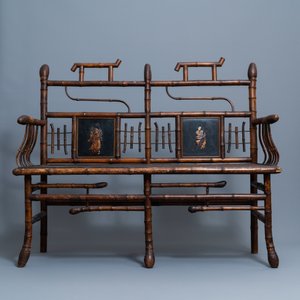 Three bamboo 'Japonism' chairs and a bench, probably Daï Nippon, Paris, late 19th C. — 照片 3