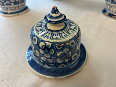 Three blue and white Dutch Delft vases and covers with dragons on a flowery ground — photo 4