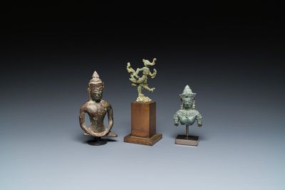 Three bronze Khmer sculptures of Buddha, Himmapan and Uma, Cambodia and Thailand, Bayon, 11th C. and later