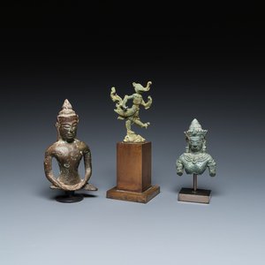 Three bronze Khmer sculptures of Buddha, Himmapan and Uma, Cambodia and Thailand, Bayon, 11th C. and later — 照片 1