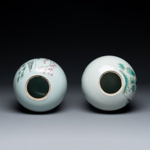 Three Chinese blue and white celadon-ground vases and two famille rose jars, 19/20th C. — photo 5