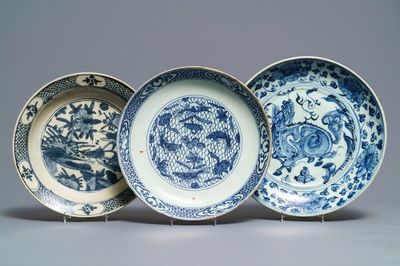 Three Chinese blue and white dishes, Ming