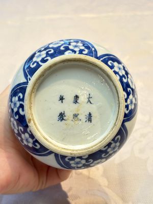 Three Chinese blue and white 'Fish' bowls and a bottle vase, Kangxi marks, 19th C. — 照片 7