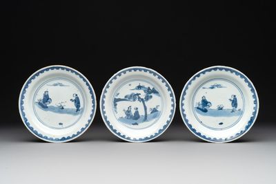 Three Chinese blue and white ko-sometsuke plates for the Japanese market, late Ming