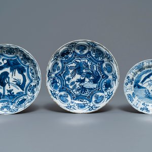 Three Chinese blue and white kraak porcelain plates, Wanli — 照片 1