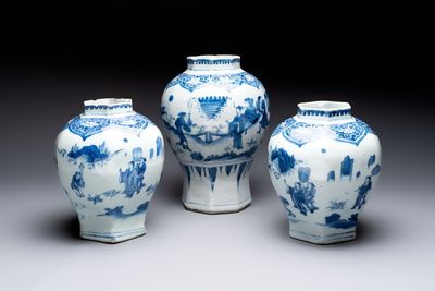 Three Chinese blue and white 'Lian Sheng San Ji 連升三級' vases, Transitional period