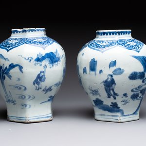 Three Chinese blue and white 'Lian Sheng San Ji 連升三級' vases, Transitional period — foto 9