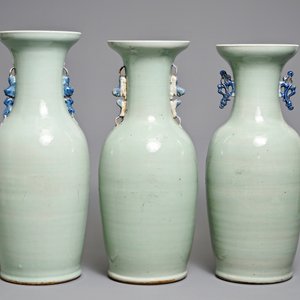 Three Chinese blue and white on celadon ground vases, 19/20th C. — photo 3