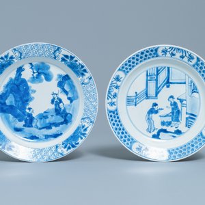Three Chinese blue and white plates, Chenghua marks, Kangxi — 照片 2