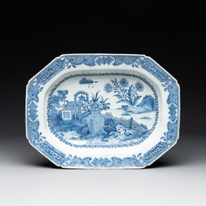 Three Chinese blue and white plates, three saucers and an octagonal dish, Qianlong — 照片 2