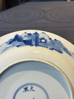 Three Chinese blue and white plates with figural design, Chenghua and Kangxi mark, Kangxi — photo 17