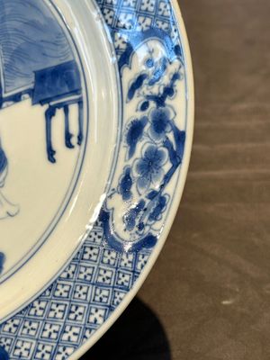 Three Chinese blue and white plates with figural design, Chenghua and Kangxi mark, Kangxi — photo 25