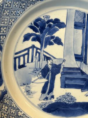 Three Chinese blue and white plates with figural design, Chenghua and Kangxi mark, Kangxi — photo 4