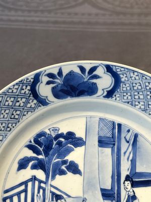 Three Chinese blue and white plates with figural design, Chenghua and Kangxi mark, Kangxi — photo 5