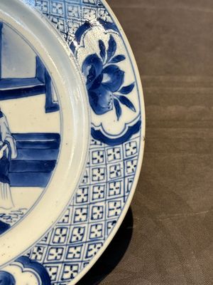 Three Chinese blue and white plates with figural design, Chenghua and Kangxi mark, Kangxi — photo 6