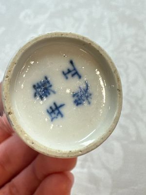 Three Chinese blue and white snuff bottles with landscapes and 'Buddhist Lions', Yongzheng marks, 19th C. — photo 22