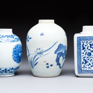 Three Chinese blue and white tea caddies, Chenghua mark, Shunzhi and later — photo 5