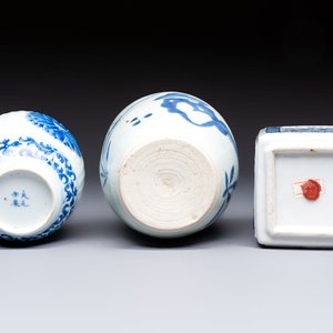 Three Chinese blue and white tea caddies, Chenghua mark, Shunzhi and later — photo 7