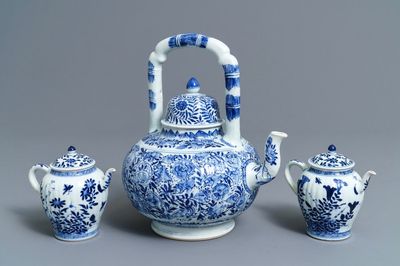Three Chinese blue and white teapots and covers, Kangxi
