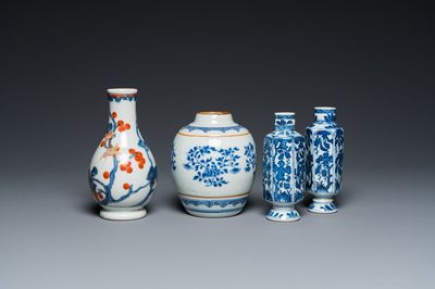 Three Chinese blue and white vases and an Imari-style vase, Kangxi