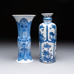 Three Chinese blue and white vases, one with wooden cover, Kangxi — 照片 2