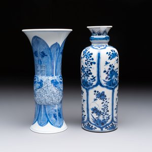 Three Chinese blue and white vases, one with wooden cover, Kangxi — 照片 5