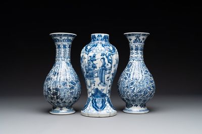 Three Chinese blue and white vases with floral design, Kangxi