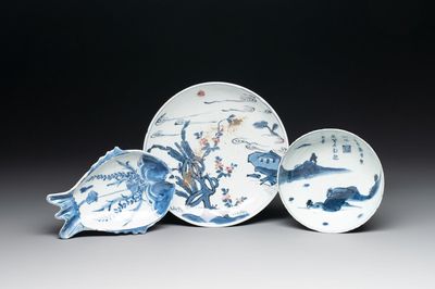 Three Chinese blue, white and copper-red ko-sometsuke wares for the Japanese market, Tianqi