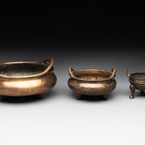 Three Chinese bronze censers, Xuande mark, Ming/Qing — photo 1