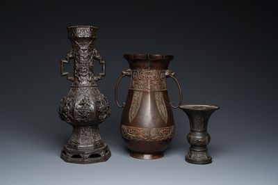 Three Chinese bronze vases, 17th C. and later