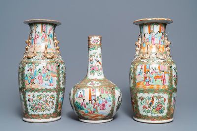 Three Chinese Canton famille rose vases, 19th C.