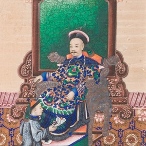 Three Chinese Canton rice paper paintings in a triptych frame, 19th C. — 照片 5