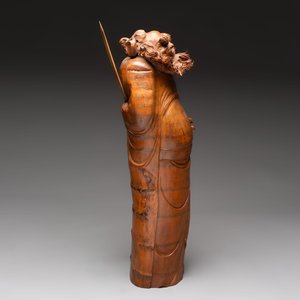 Three Chinese carved bamboo figures and a boxwood carving of a phoenix, 20th C. — photo 5