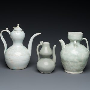 Three Chinese celadon- and qingbai-glazed jugs, Song and later — photo 1