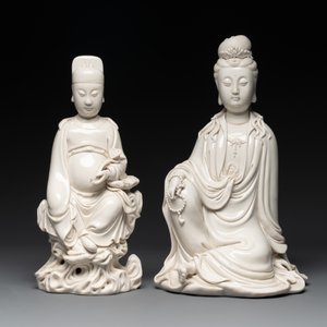 Three Chinese Dehua blanc de Chine figures of Guanyin and Wenchang, He Chaozong 何朝宗 and Dehua 德化 marks, 20th C. — photo 2