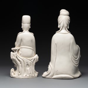 Three Chinese Dehua blanc de Chine figures of Guanyin and Wenchang, He Chaozong 何朝宗 and Dehua 德化 mark, 20th C. — photo 3