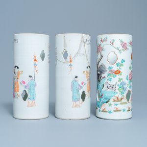Three Chinese famille rose and qianjang cai hat stands, 19/20th C. — 照片 3
