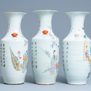Three Chinese famille rose and qianjiang cai vases, 19/20th C. — 照片 2