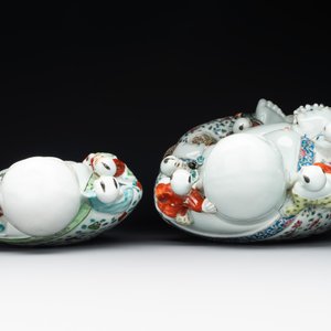 Three Chinese famille rose Buddhas, Zhu Mao Ji Zao 朱茂記造 mark, Republic — foto 6