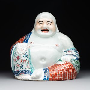 Three Chinese famille rose Buddhas, Zhu Mao Ji Zao 朱茂記造 mark, Republic — foto 8