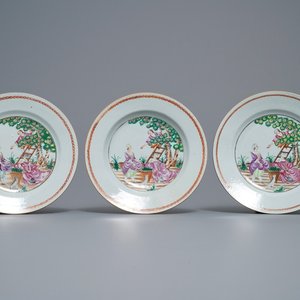 Three Chinese famille rose 'cherry pickers' plates, Qianlong — 照片 1