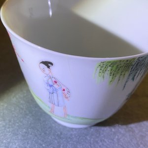 Three Chinese famille rose cups and saucers with figures in a garden, Yongzheng — photo 14