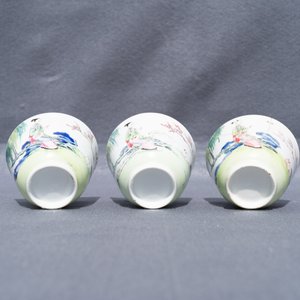 Three Chinese famille rose cups and saucers with figures in a garden, Yongzheng — photo 24