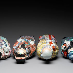 Three Chinese famille rose figures of star gods and a lady, Zhu Mao Ji Zao 朱茂記造 mark, Republic — foto 5
