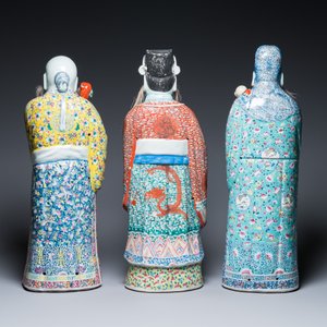 Three Chinese famille rose figures of star gods, Zhu Rong Ji Zao 朱榮記造 mark, 19/20th C. — 照片 4