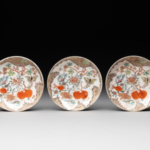 Three Chinese famille rose 'flowers and butterflies' cups and saucers, Yongzheng — photo 2