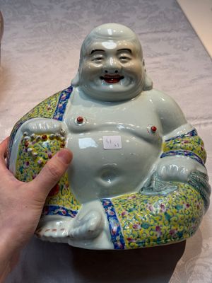 Three Chinese famille rose Milefo Buddhas, Zhu Mao Ji 朱茂記造 marks, 20th C. — photo 14