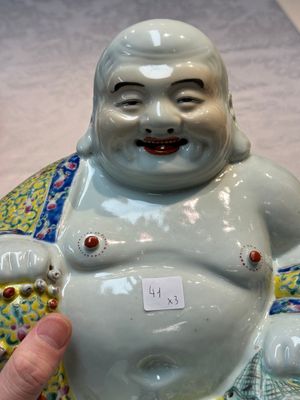 Three Chinese famille rose Milefo Buddhas, Zhu Mao Ji 朱茂記造 marks, 20th C. — photo 15