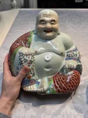 Three Chinese famille rose Milefo Buddhas, Zhu Mao Ji 朱茂記造 marks, 20th C. — photo 7